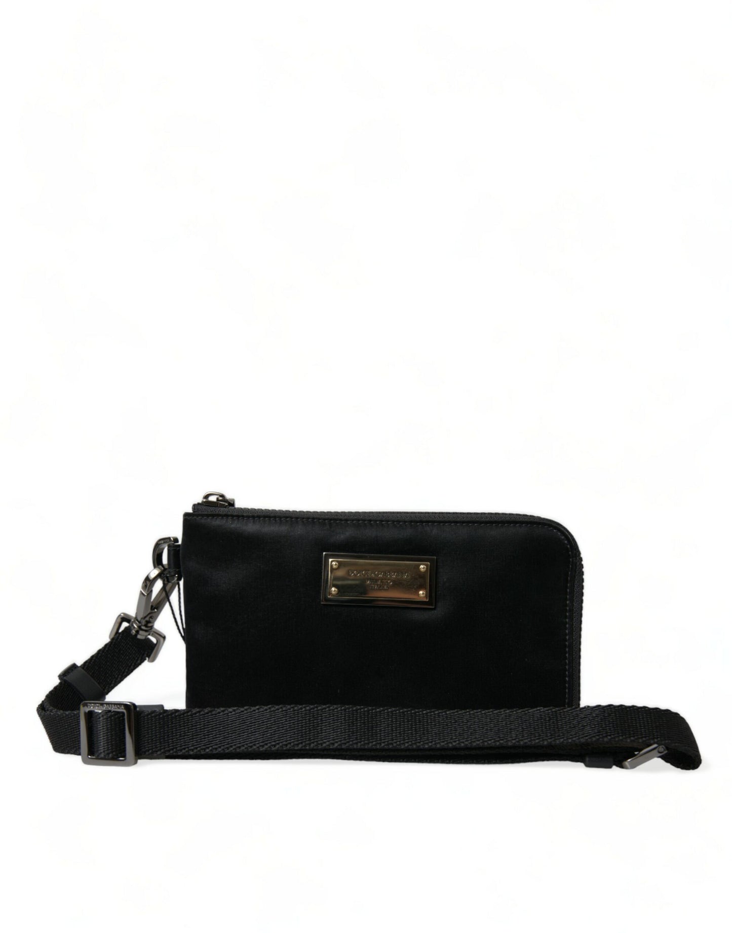 Dolce & Gabbana Elegante schwarze Nylon-Ledertasche mit silbernen Details