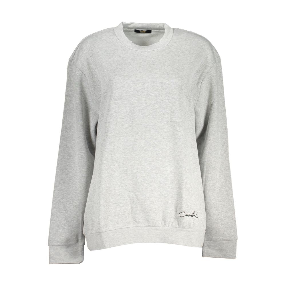 Cavalli Class Schickes graues Sweatshirt mit gesticktem Rundhalsausschnitt