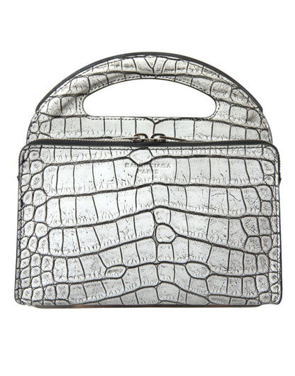 Balenciaga Metallic Silber Alligatorleder Mini-Tasche