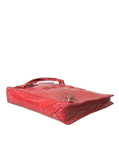 Balenciaga Exotische rote Alligatorleder Clutch