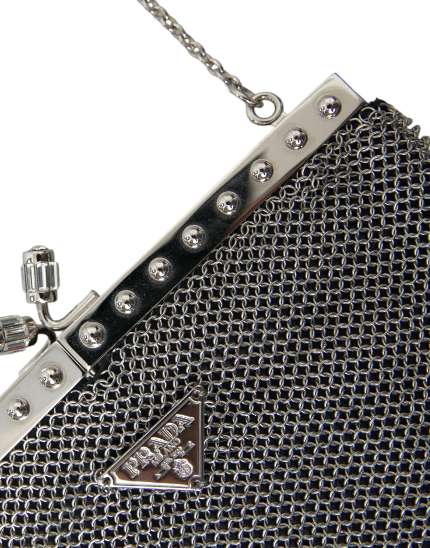 Prada Elegante silberne Mesh-Schulter-Abendtasche