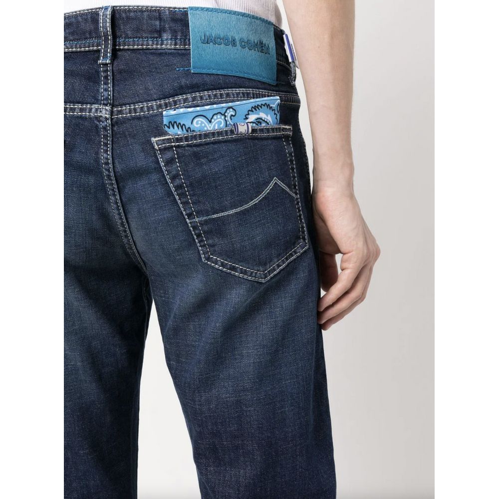 Jacob Cohen Exklusive Indigo Jeans mit geradem Bein und Bandana-Detail