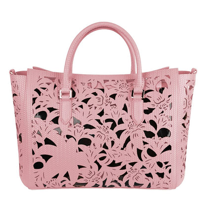 Baldinini Trend Rosa Handtasche aus Kalbsleder mit floralem Lasercut