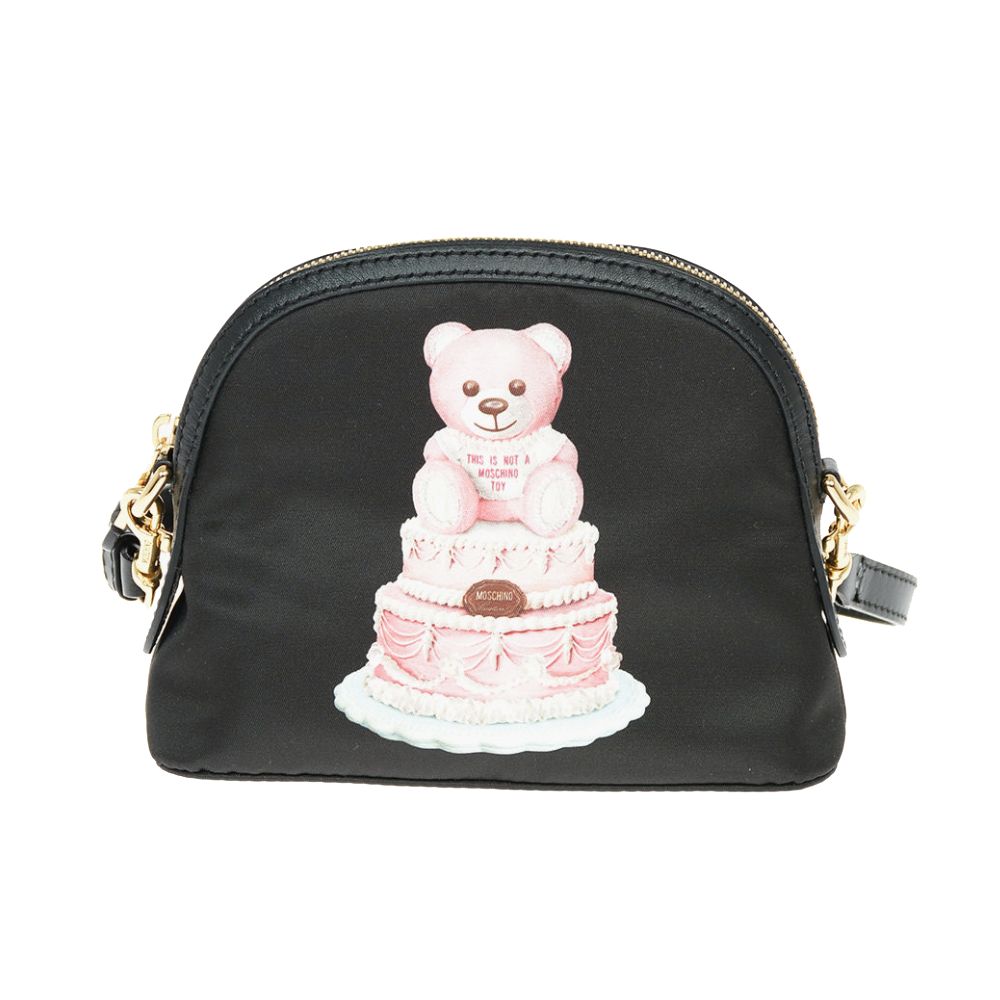 Moschino Couture Schicke Clutch mit Teddybär-Print und Riemen aus Kalbsleder