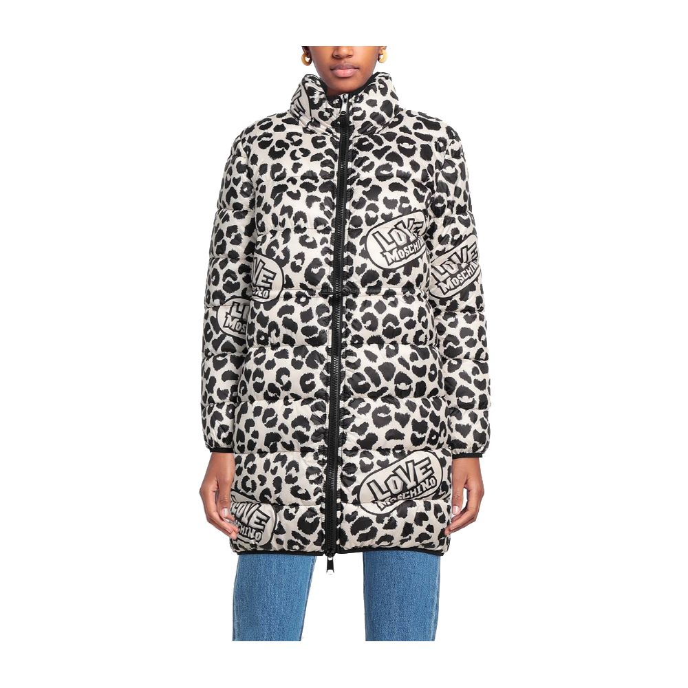 Love Moschino Bezaubernde lange Daunenjacke mit Leopardenmuster