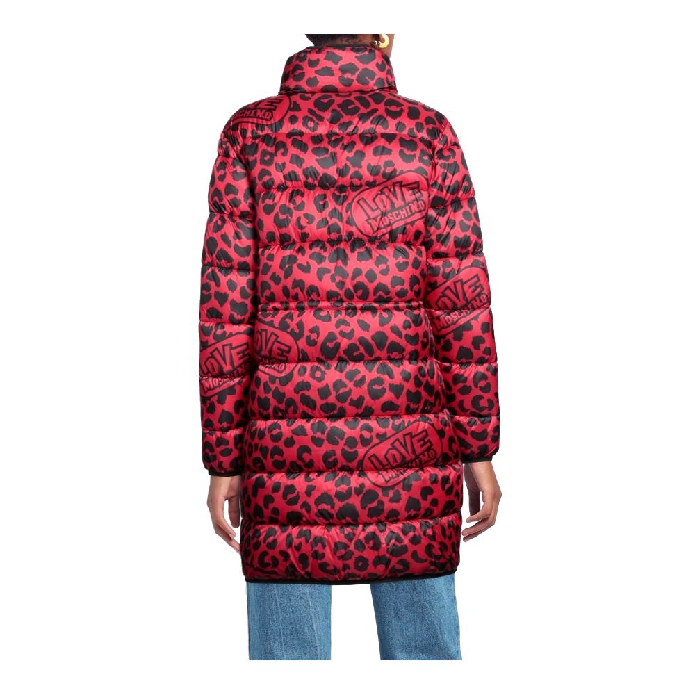 Love Moschino Elegante Polyester-Daunenjacke mit Leopardenmuster