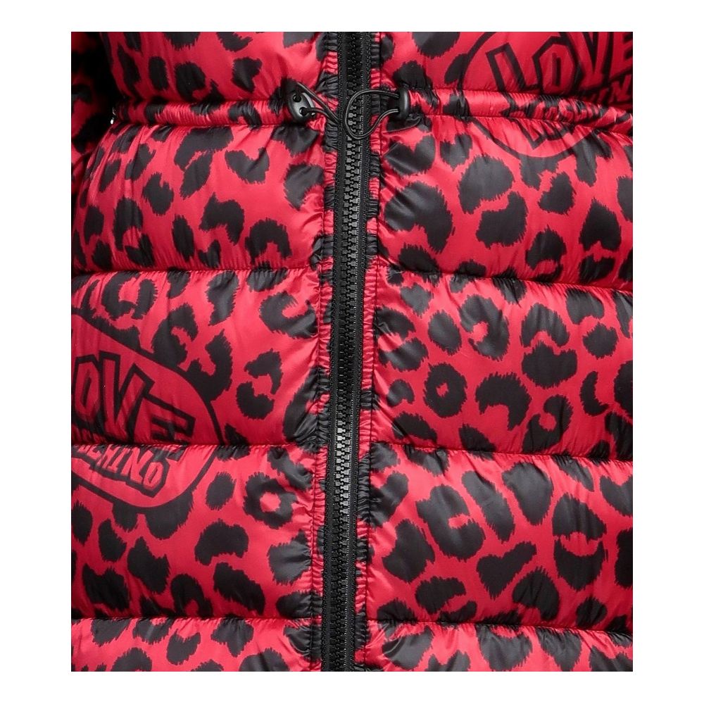 Love Moschino Elegante Polyester-Daunenjacke mit Leopardenmuster