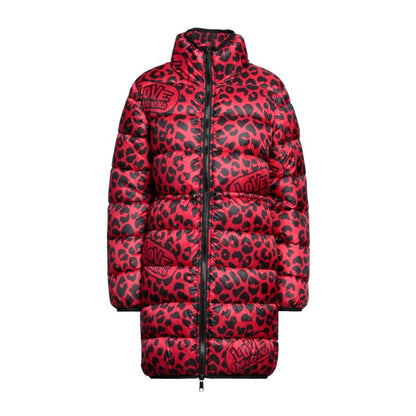 Love Moschino Elegante Polyester-Daunenjacke mit Leopardenmuster