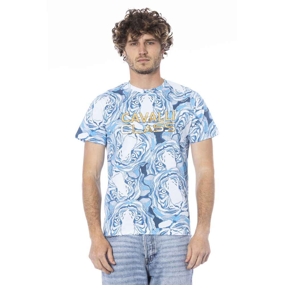 Cavalli Class Hellblaues Baumwolle Herren T-Shirt