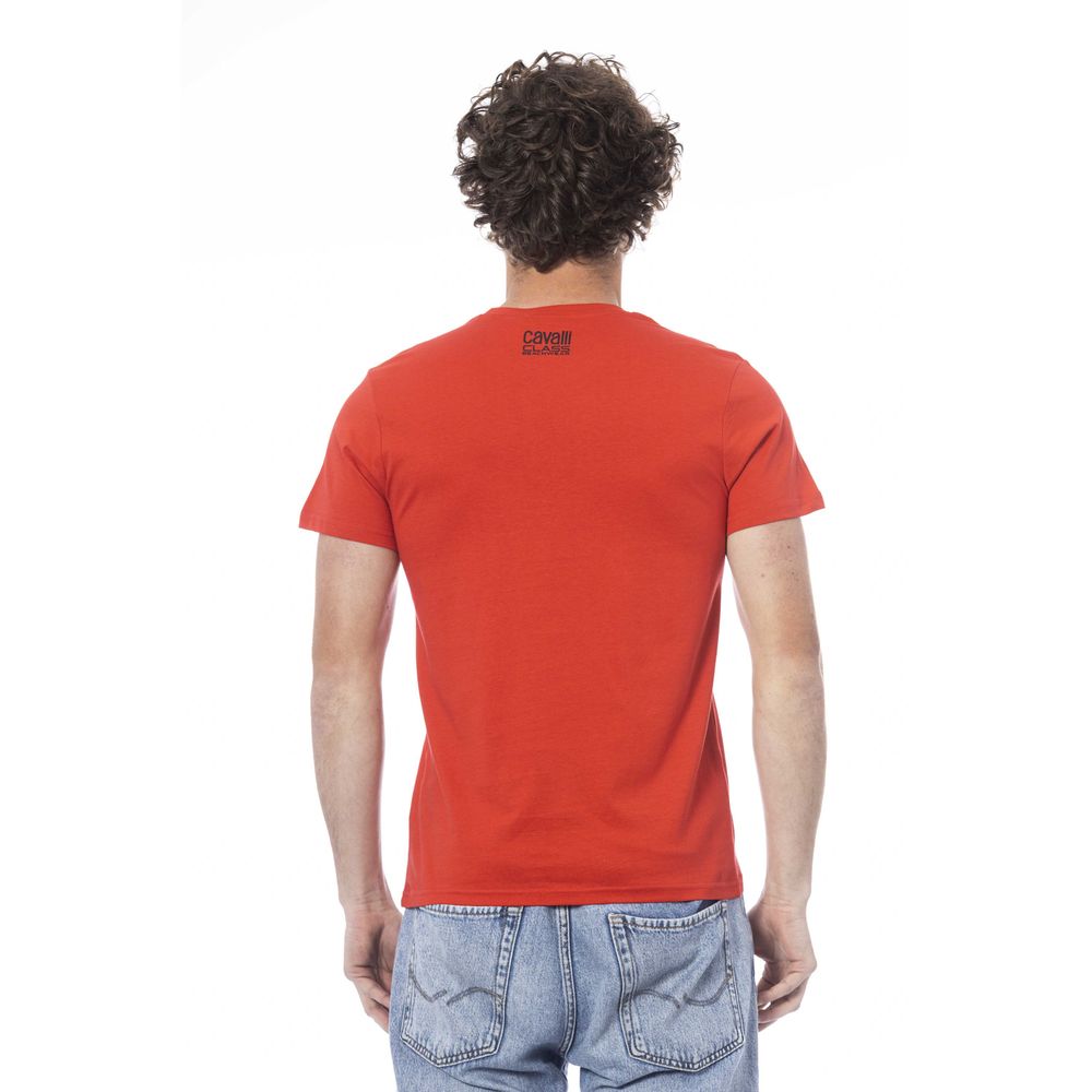 Cavalli Class Rotes Baumwolle Männer T-Shirt