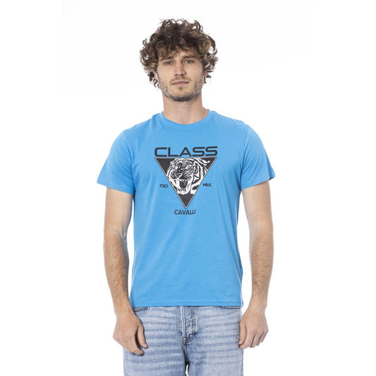 Cavalli Class Hellblaues Baumwolle Herren T-Shirt