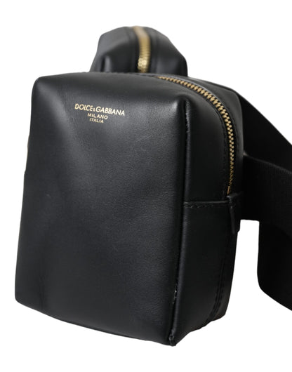 Dolce & Gabbana Schwarze Gürteltasche aus Kalbsleder mit doppeltem Gürtel und Bauchtasche