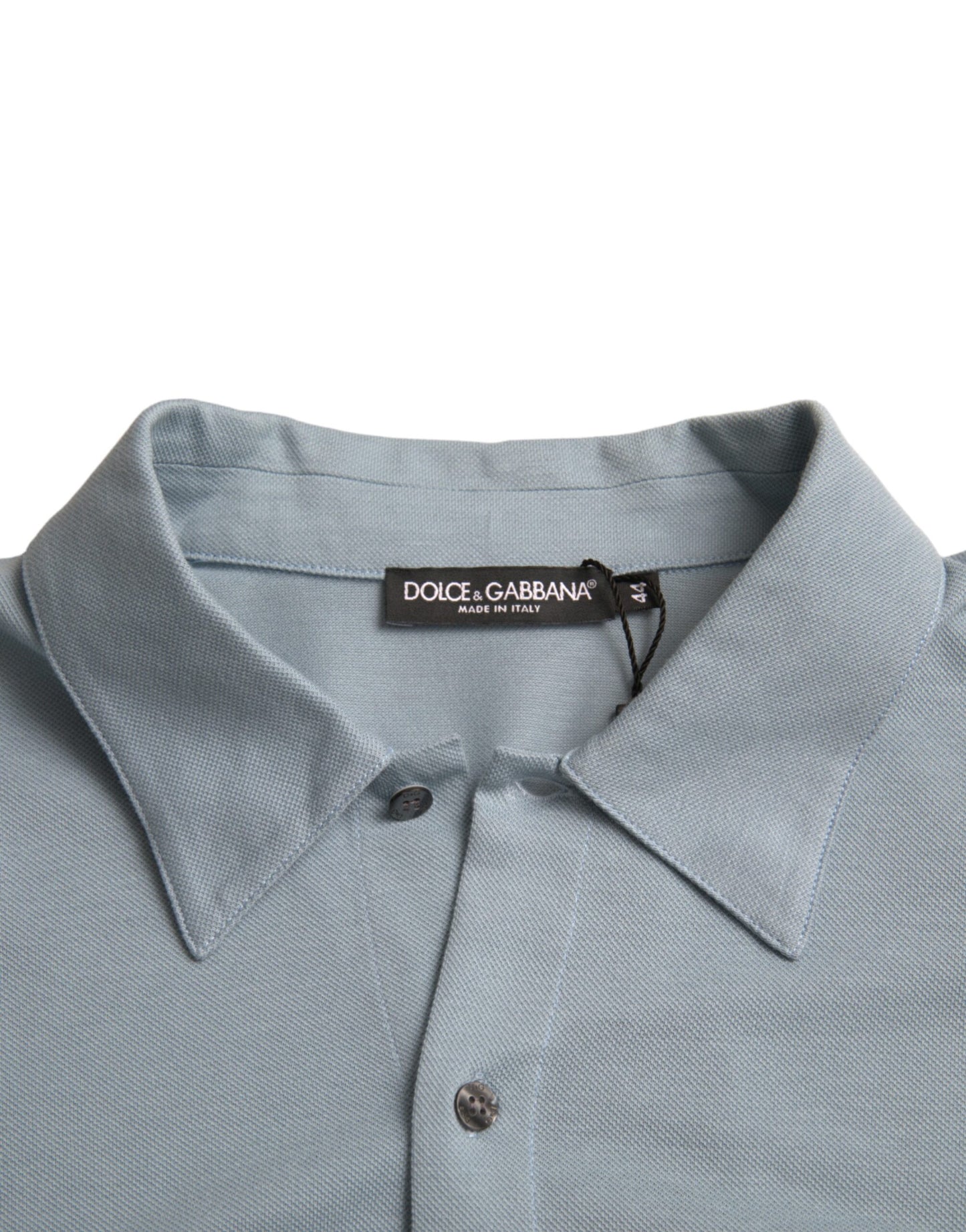 Dolce & Gabbana Hellblaues Logo-Polo-T-Shirt aus Baumwolle mit Kragen