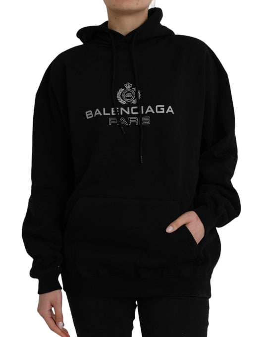 Balenciaga Schwarzes Baumwoll-Logo-Pullover-Sweatshirt mit Kapuze