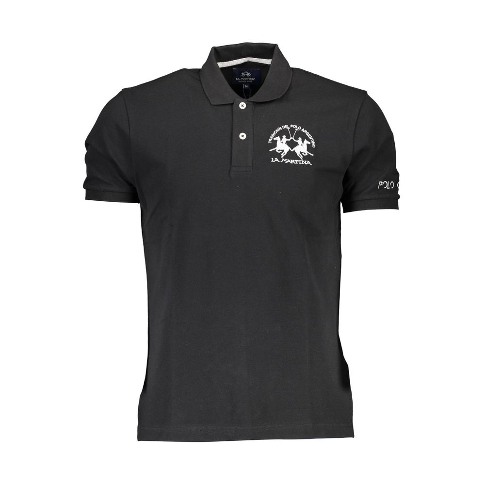 La Martina Schwarzes Baumwoll-Poloshirt für Männer