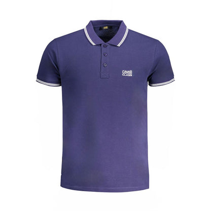 Cavalli Class Blaues Baumwoll-Poloshirt