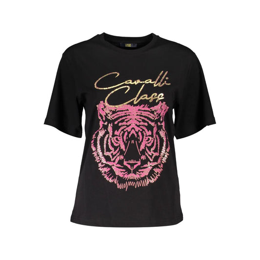 Cavalli Class Schwarzes Baumwoll-T-Shirt für Frauen