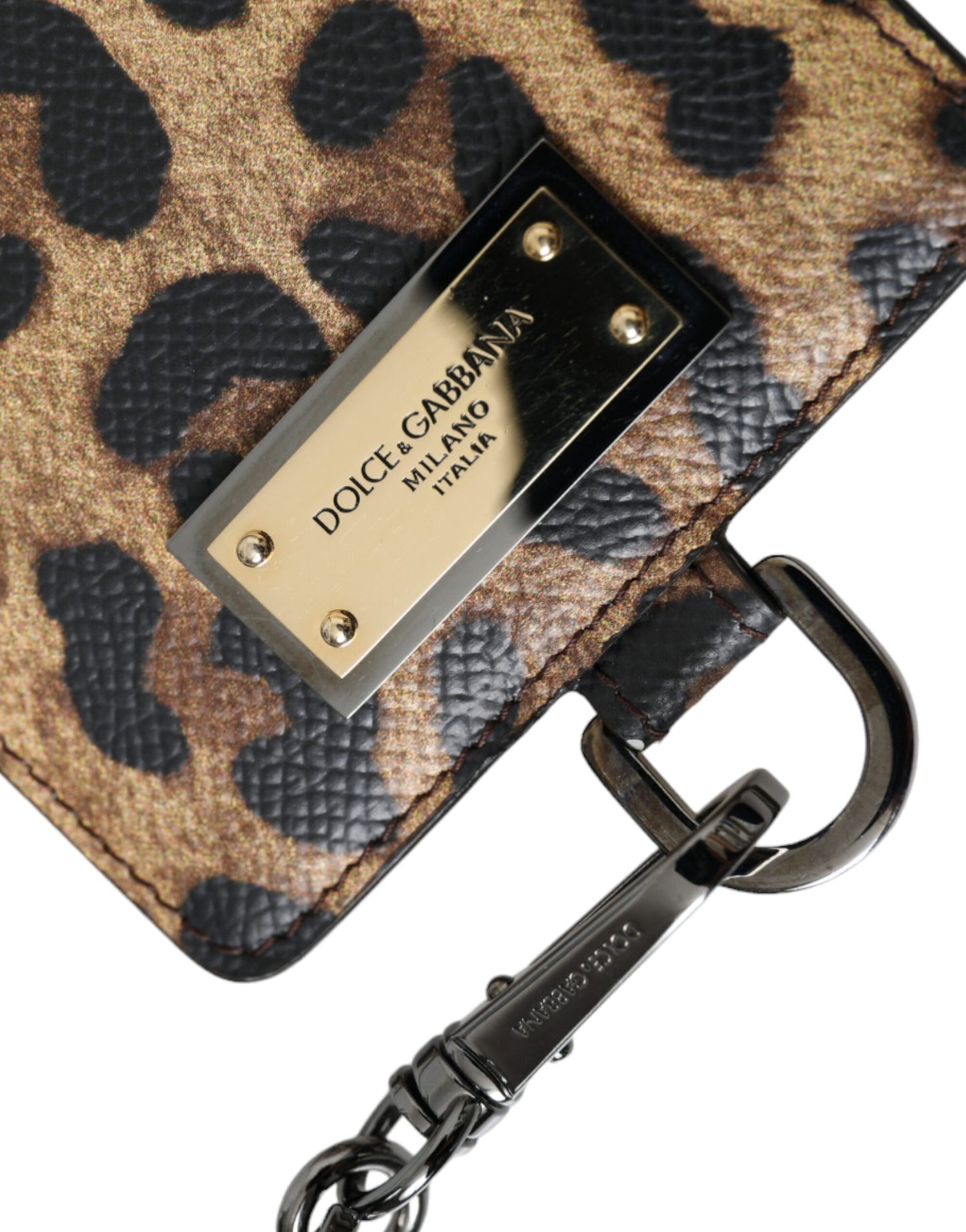 Dolce & Gabbana Braunes Leder Leopardendruck Logo Plaque Karteninhaber Brieftasche