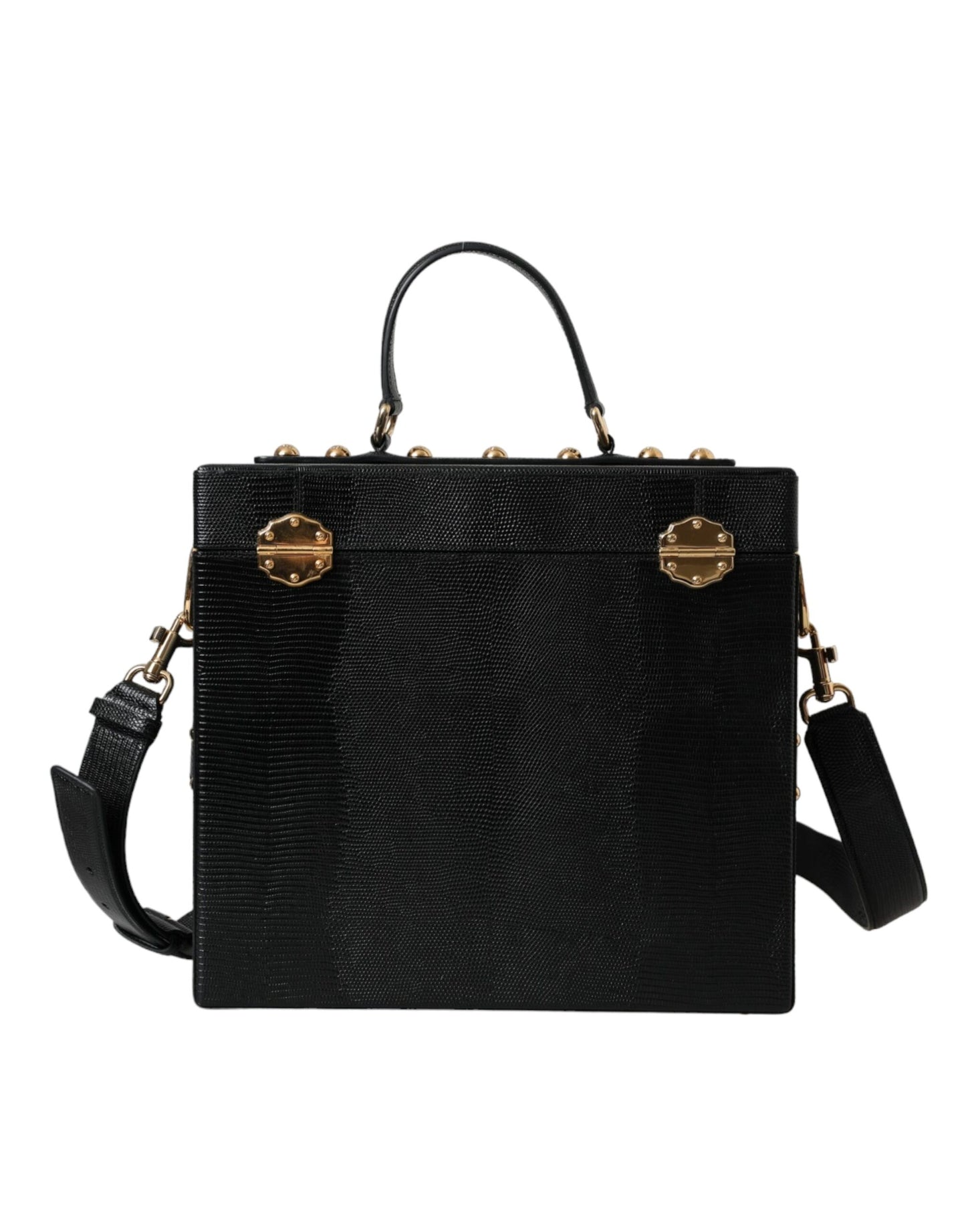 Dolce & Gabbana Schwarze Kalbsleder-Doppelschachteltasche mit Eidechsenprägung