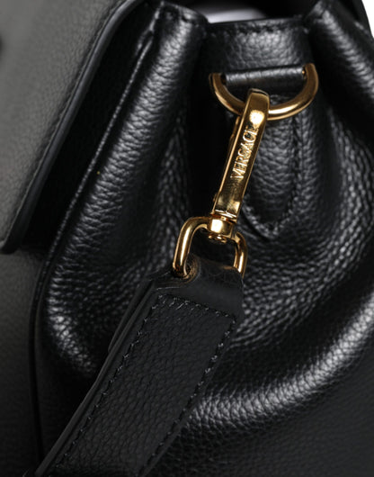 Versace Black Top Handle Grainy Calfskin Leather Crossbody Bag