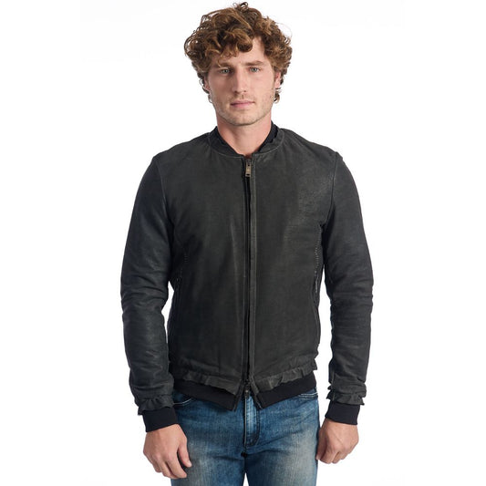 Roberto Pepe Luxury Graue Leder DI Lammfell Jacke