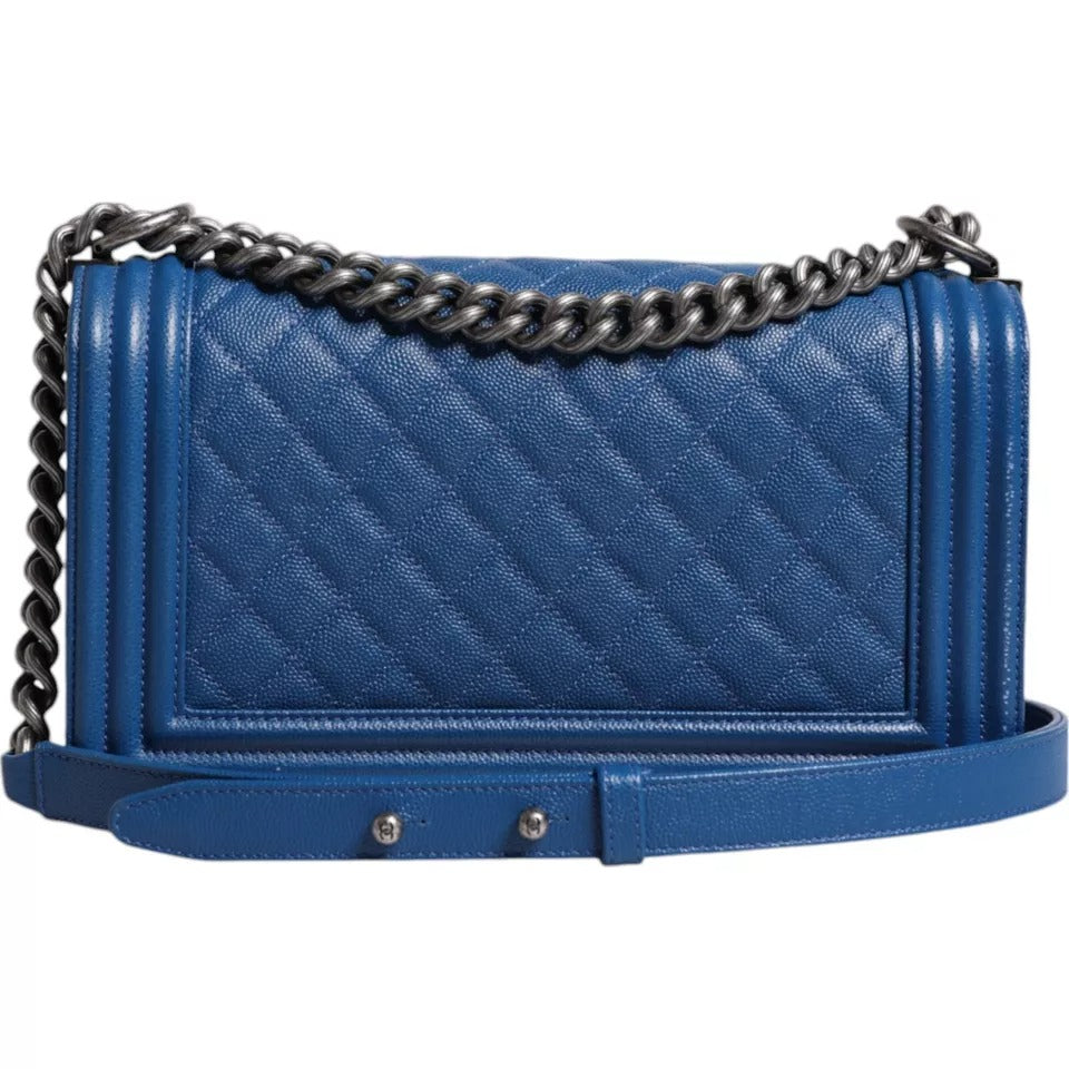 Chanel Blue Lambskin Double Chain Leather Medium Shoulder Bag