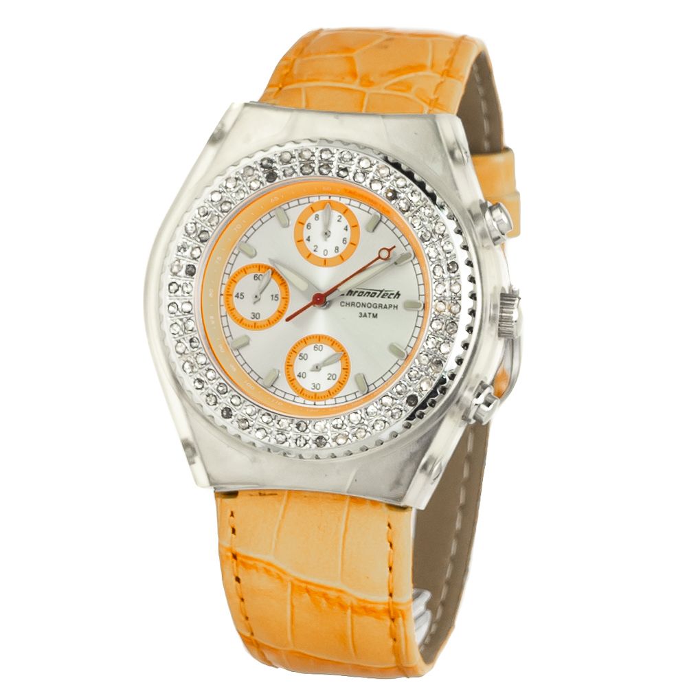 Chronotech Orangefarbene Lederuhr