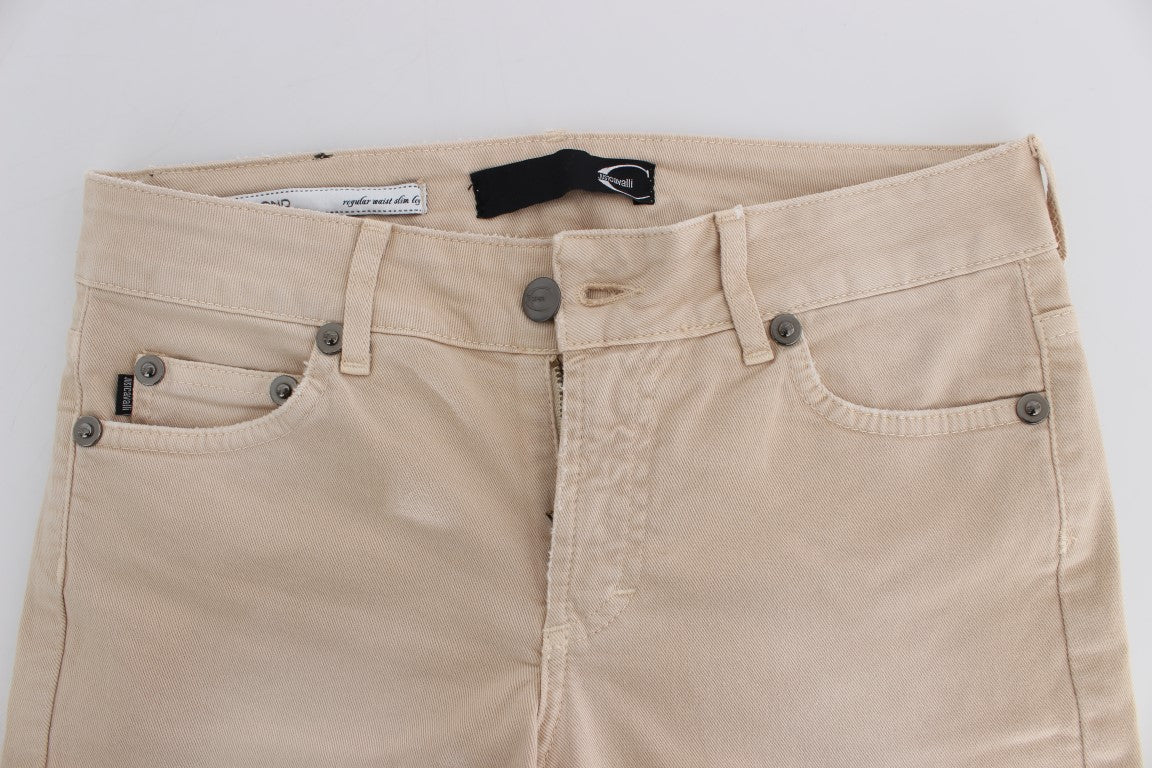 Cavalli Beige Baumwolle Stretch Slim Fit Jeans